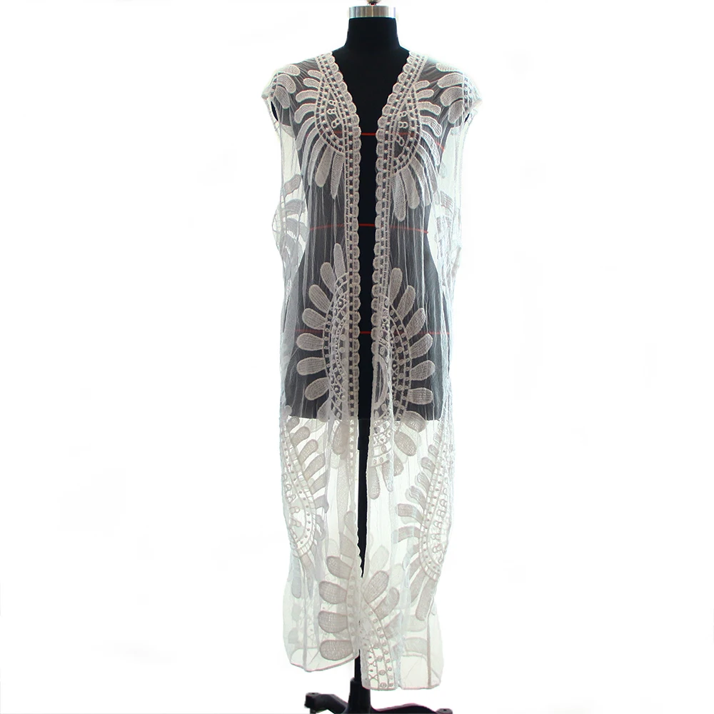 Bleach white sexy  blouse dress embroidery cotton mesh lace long dress Unique design