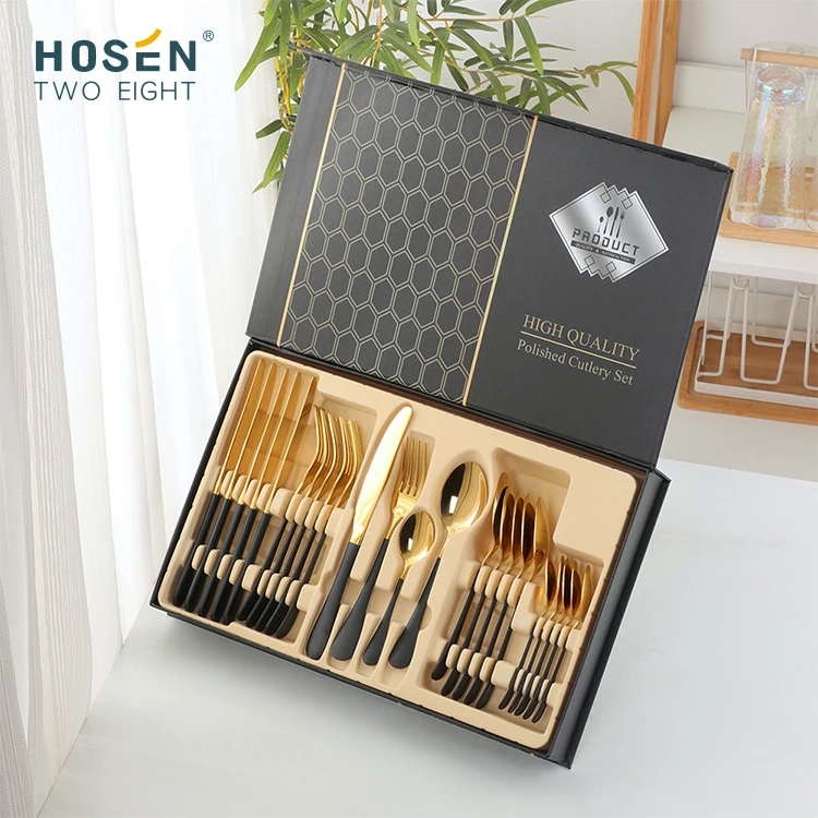 Wholesale Luxury Gold Knife Sets Stainless Steel Gold Spoon Set Gold Plated 72Pcs Cutlery Set With Gift Box