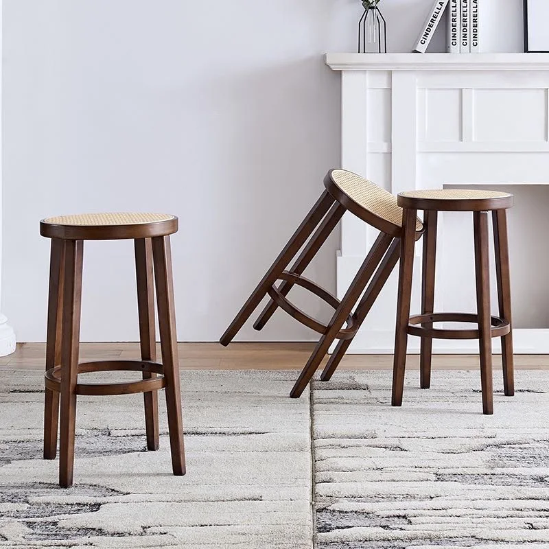 Прочный индонезийский Плетеный ротанговый высокий табурет из массива дерева для ресторана отеля обеденный с экологичной краской
