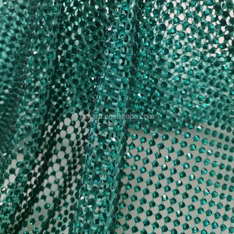 Blue zircon crystal in fish net DMC quality rhinestone fabric for clothes