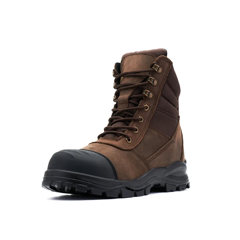 Factory Hot Sale Brown Lace High Cut Work Autumn Miner Boots Men Crazy Horse Leather Safety Shoes With Fast Delivery