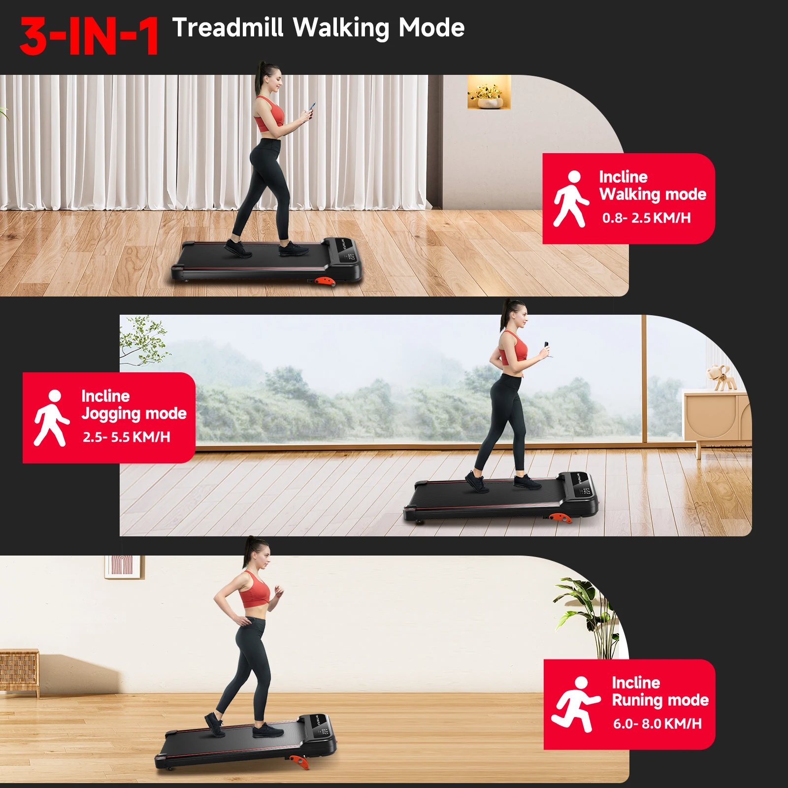 YPOO hot selling  Walking Pad with 3 Level Incline Under Desk walking pad treadmill office with Remote Control & APP