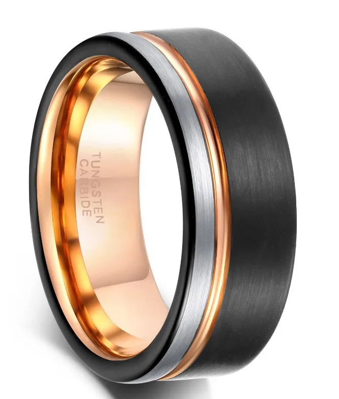 Trendy 6mm/8mm Black Tungsten Steel Carbide Wedding Rings For Men Matte Tricolor Stainless Steel Rings Men Wedding Bands