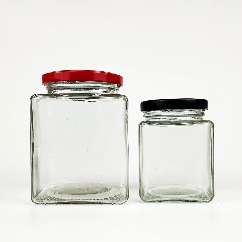 In stock 50-730ml square clear glass empty jar honey jar Pickled vegetables bottle with cap