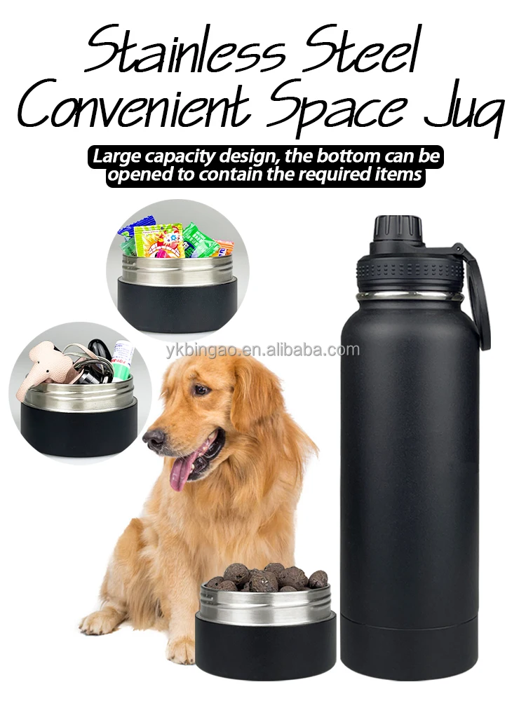 3 In 1 24oz 32oz Portable Water Bottle Pet Feeder Travel Bowl Stainless Steel Custom Insulated Dog Water Bottle