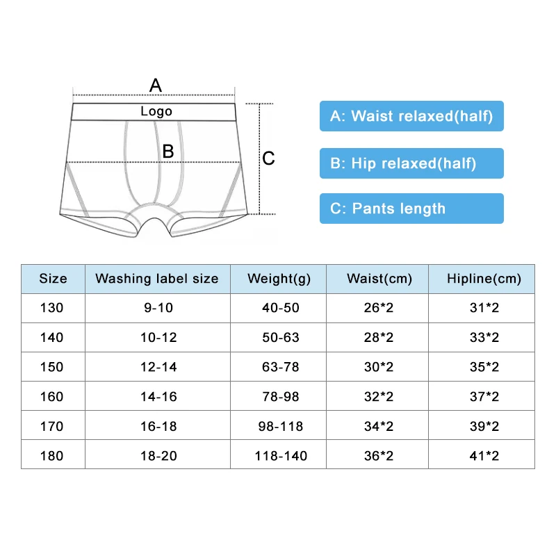 130-180cm young teen boys your own brand shorts bamboo viscose underwear designer boxers for men