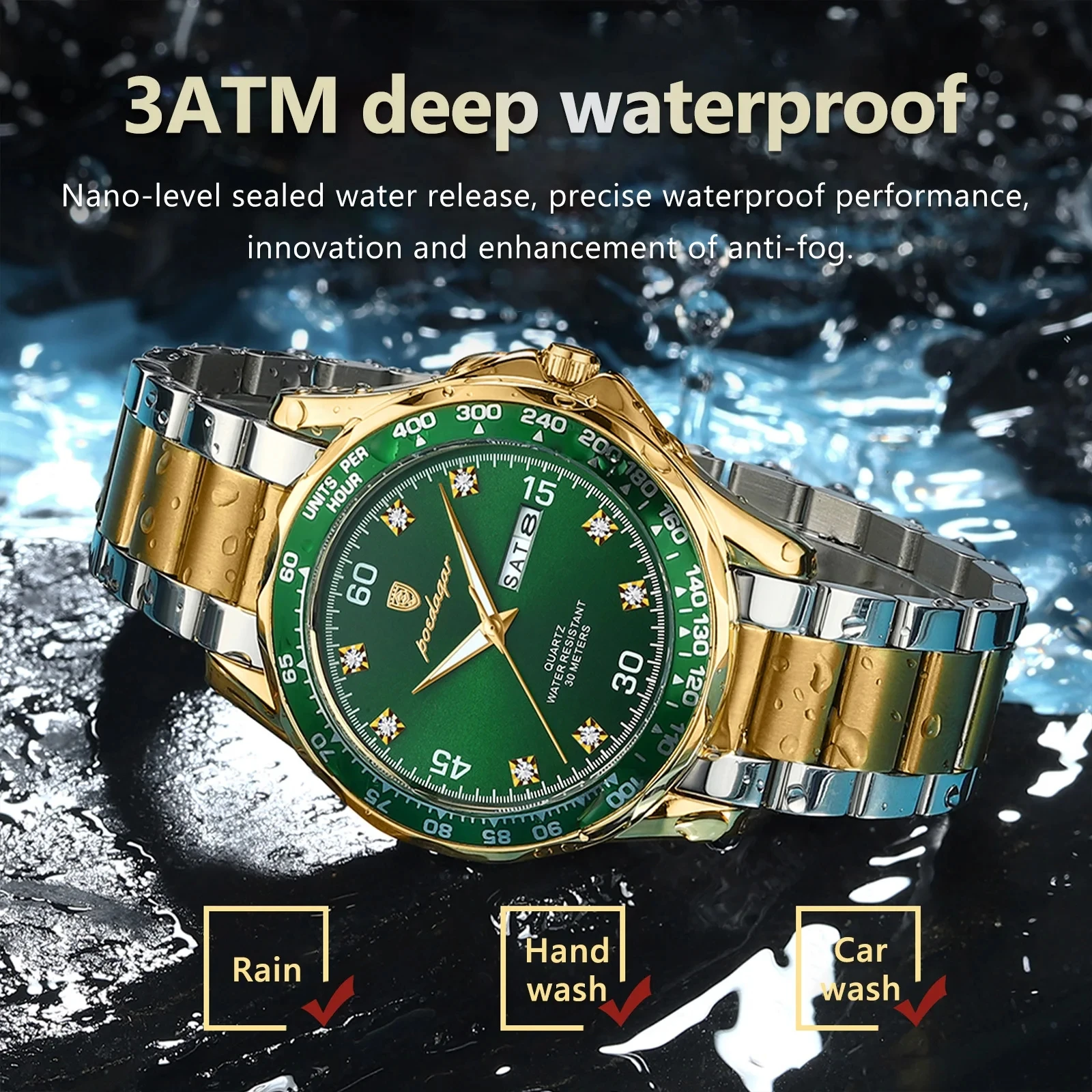 POEDAGAR 963 Casual Business Clock Men Luxury Watch Automatic Watches Mens Reloj Hombre New Gold Fashion Quartz Wristwatches