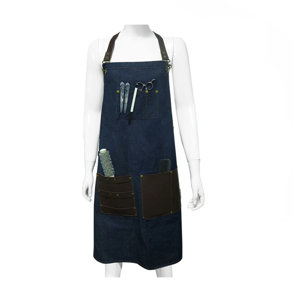 Professional High Quality Leather Canvas Apron And Denim Apron for Men Women Cross Back Adjustable Strap Large Pocket