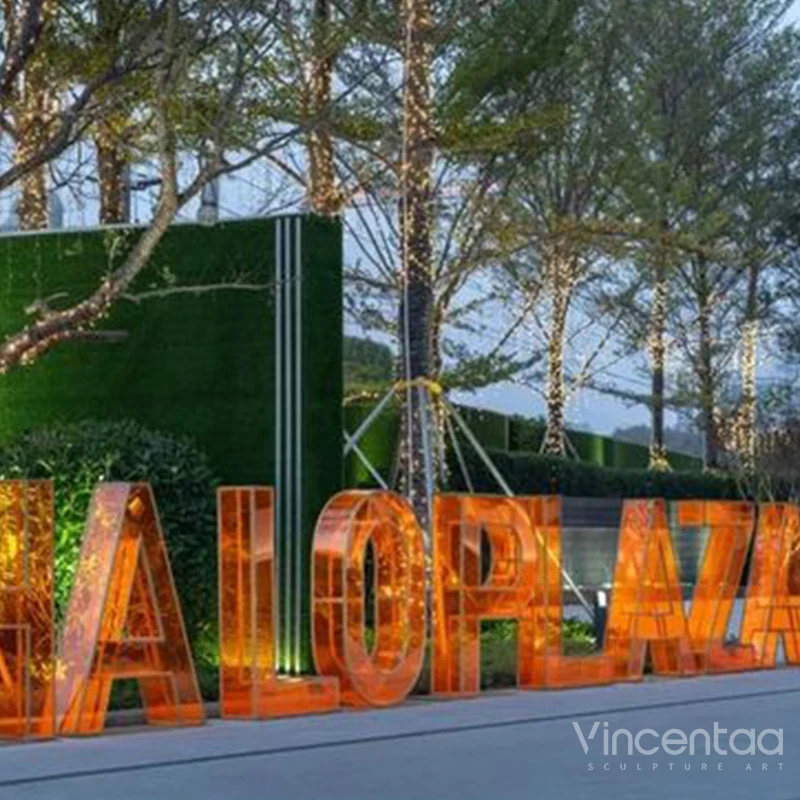 Vincentaa Large Stainless Steel Park Sign Floor Signboard Making 3D Customizable Acrylic Sculpture