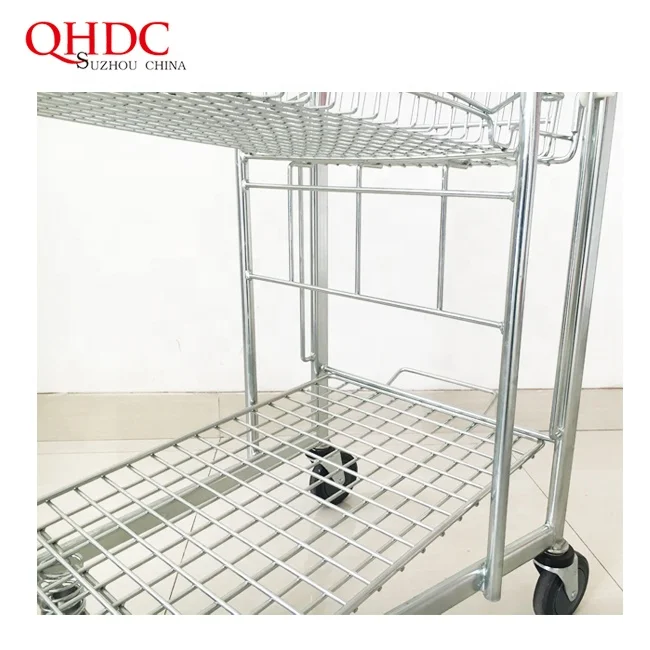 2-tier metal folding shopping cart supermarket hand trolley