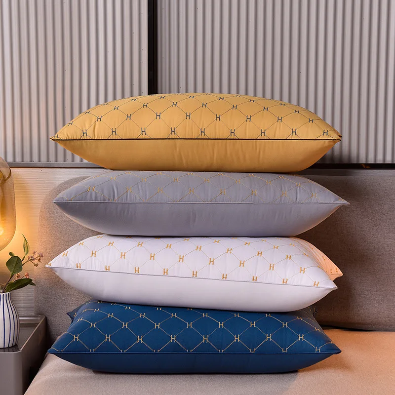 High-low Pillow Quick Rebound Hotel Solid Pillows Feather Velvet Filling Quick Rebound Pillow Soft and Comfortable