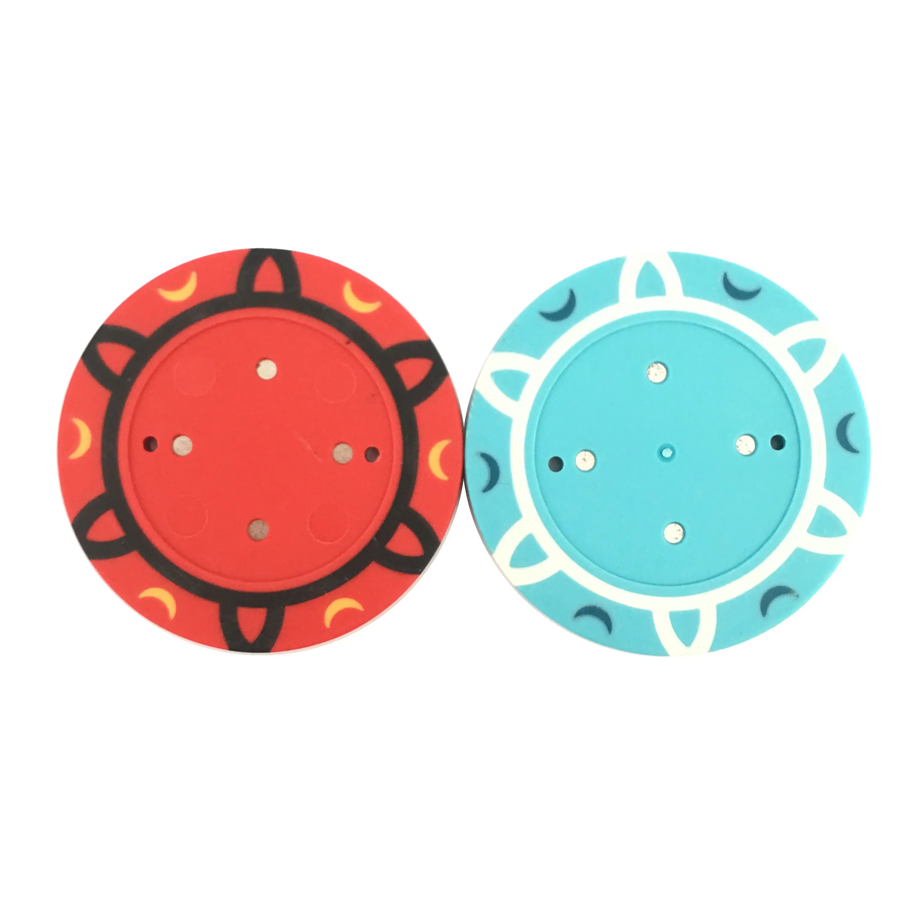 Moon Pattern 13.5g Clay Blank Poker Chips with Three Colors Custom Casino Table Games