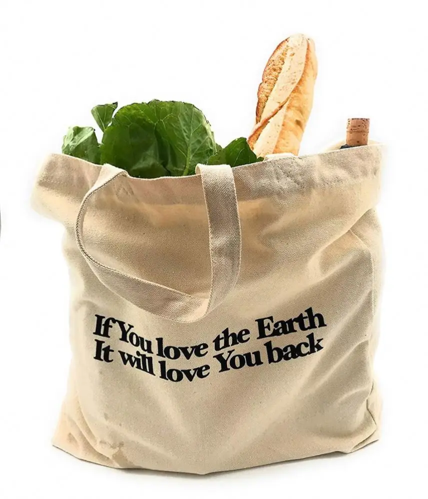 Organic Cotton 12 oz Heavy duty Canvas Shopping Bag Tote or Large Shoulder Bag  Reusable and Washable Eco-friendly