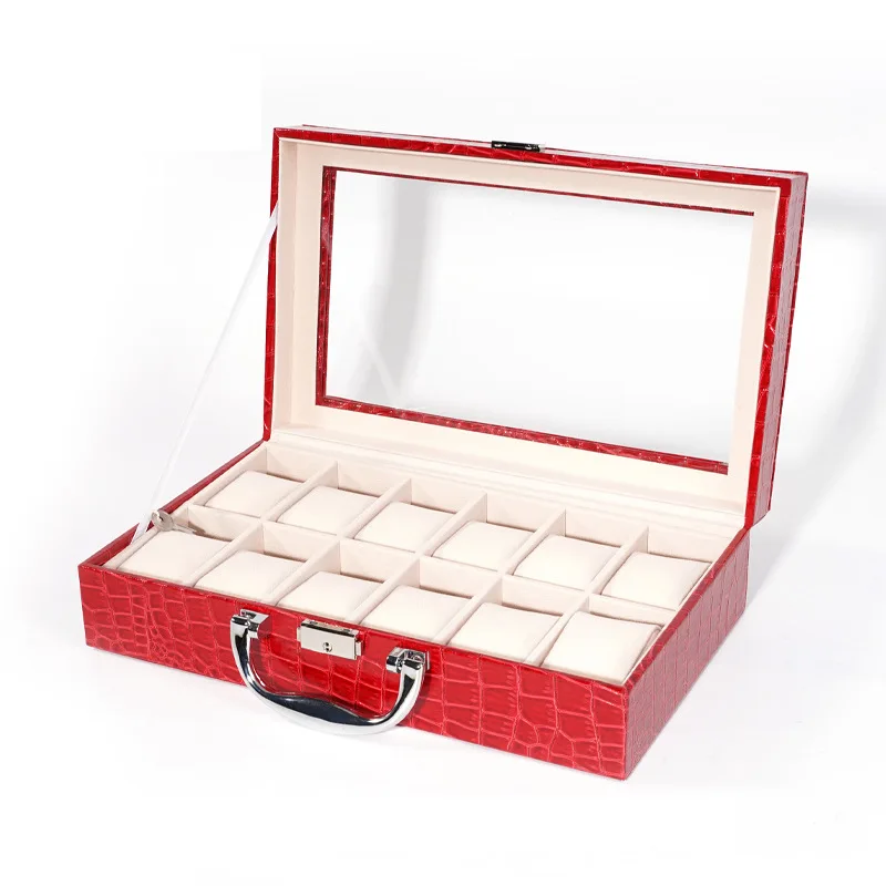 Factory Wholesale Friendly Red Black  Carbon fiber Wood Leather Watch Packaging Box Luxury Vintage Watch Box Travel Watch Case