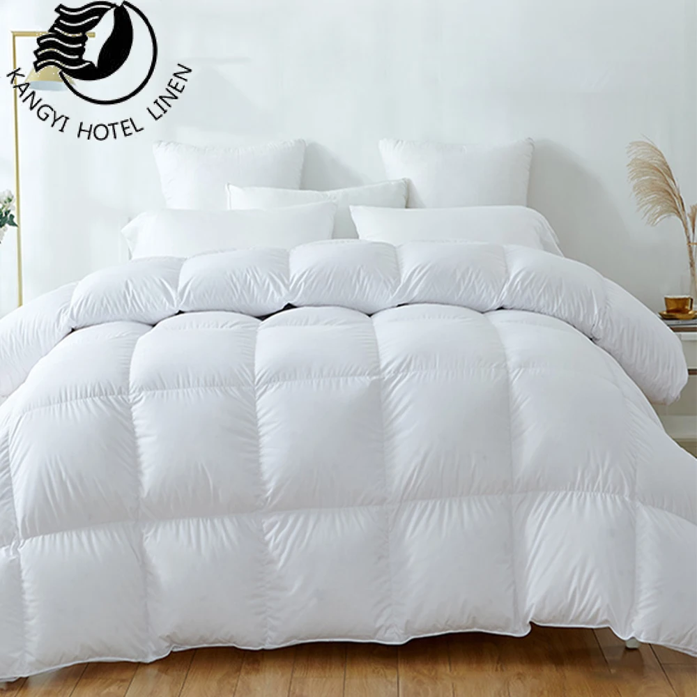 2021 Wholesale Hotel White Plain Goose Feather Quilt Bed Duvet Set