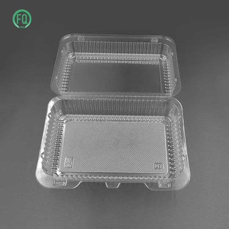Clear 230X155X75Mm Size Plastic Rectangular Food Hinged Container Custom Made