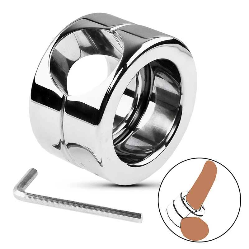 Adult Metal Stainless Steel Scrotal Restraint Pendant Ring Silicone Penis Weight Exercise Ring