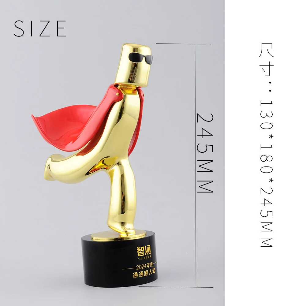 Antique Gold Superhero Trophy High Quality metal alloy Trophy Award with crystal base Custom Super Hero Cup