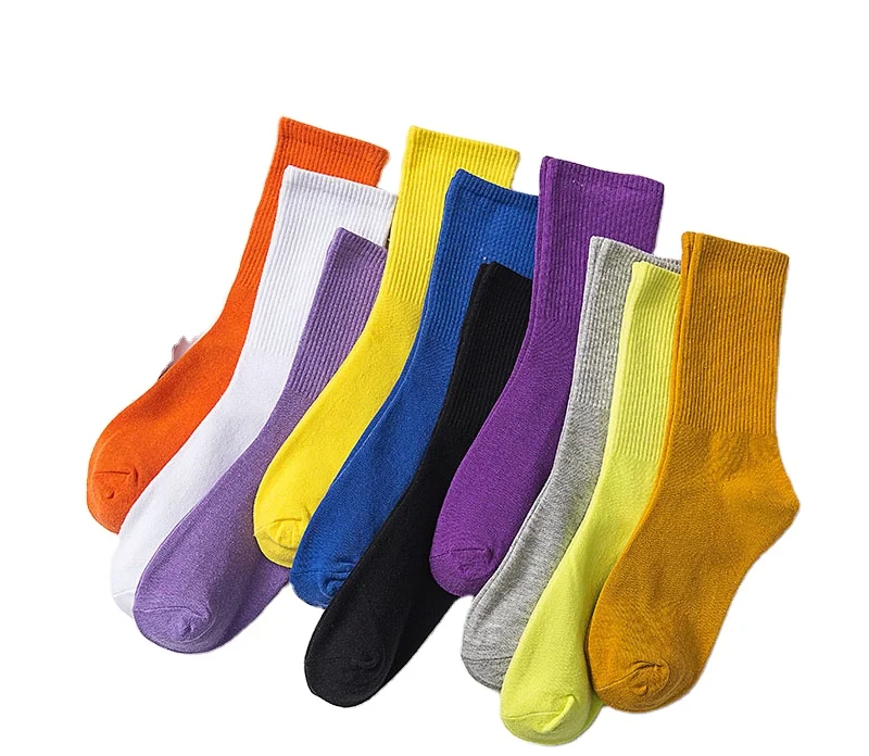 New fashion plain colorful socks custom cotton women tube socks oem knitted best factory