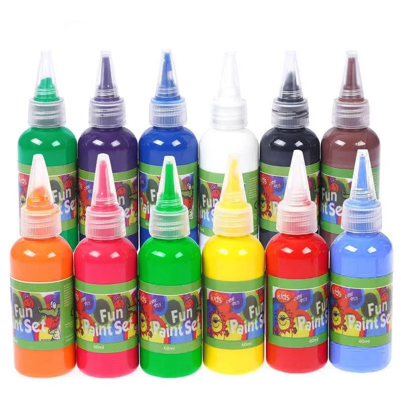 HAOFENG Fun Paint Set 12 colors 60ml Water Color Paint Kindergarten Children DIY Graffiti Painting Washed Paint Finger Painting