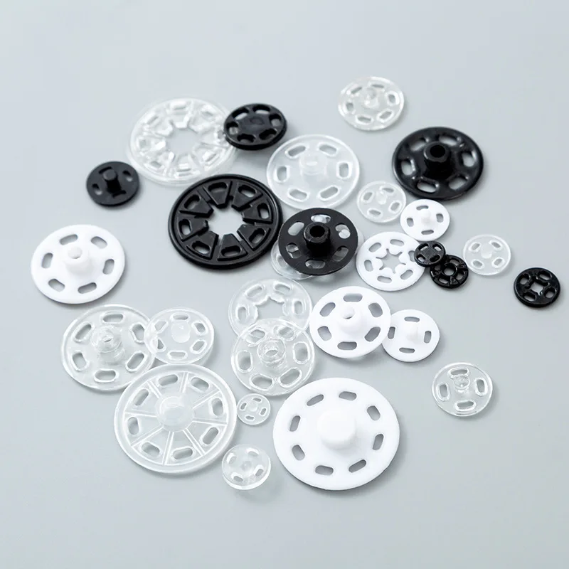 White Transparent Clear Round Square Sewing 2 Parts Press Plastic Snap Buttons