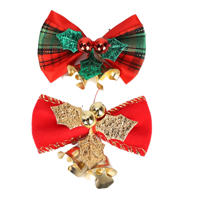 Hot Seller Christmas Decorative Small Bow Red Gold Bells Cute Mini Bowknot for Christmas Decor