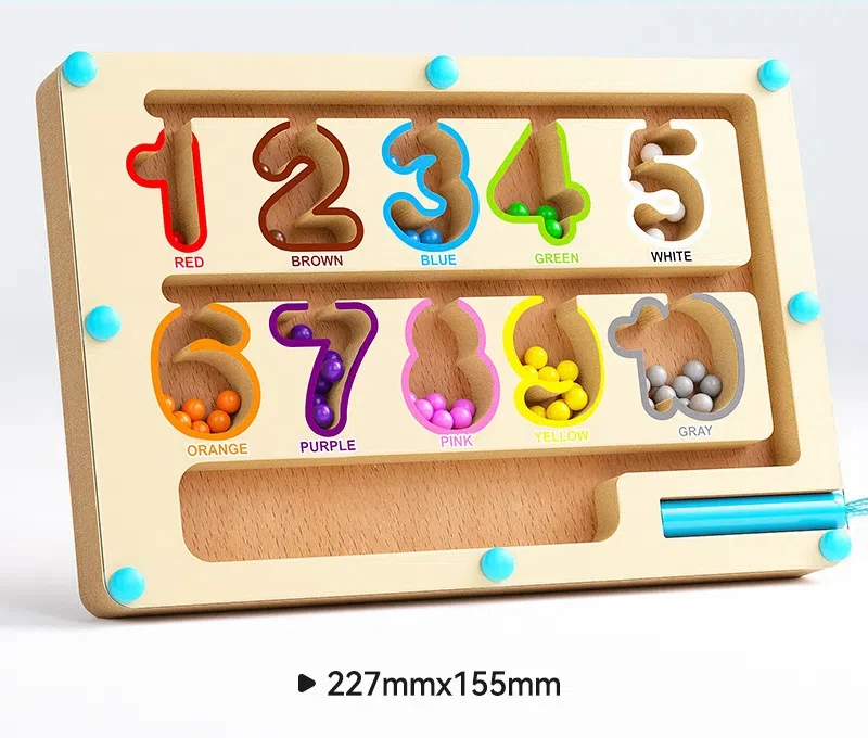 Montessori Magnetic Color Sorting Games Maze Board Pen Moving Bead Games Wooden Control Sensory Play Educational Toys for Kids