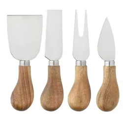 Xingye Oka Wood Handle  Cute 420 Stainless Steel 4pcs Restaurant Kitchen Cutlery Cheese Fork Flat Knife Cake Dessert Knives