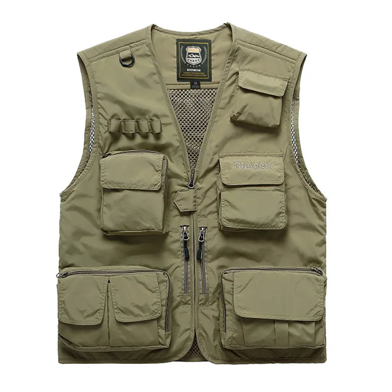 Custom Print Logo Men Work Cargo Photographer Vest Jacket Multi Pocket Outdoor Utility Fisherman Vest Sleeveless Jackets Men