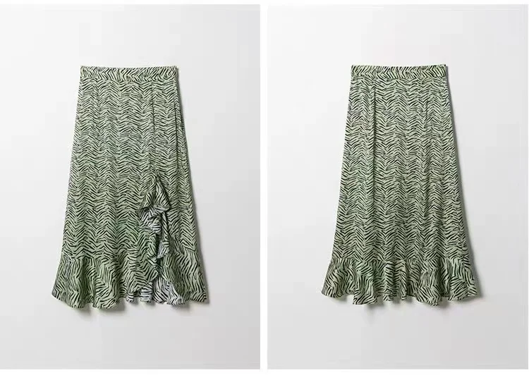 Wholesale Elegant Ladies 90% Silk&10% Spandex Zabra Skirts Midi Spring Women High Waist Summer Skirt