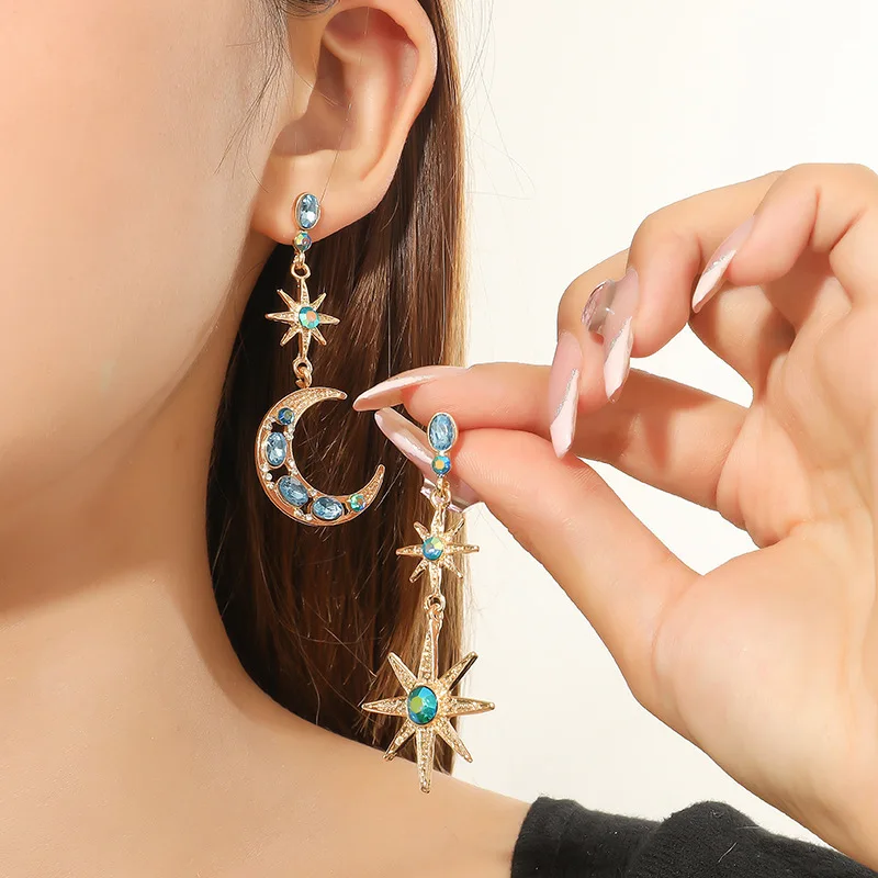 Celestial Moon & Star Drop 14K Gold Plated Long Earrings Dainty Fashion Earrings for Women Jewelry