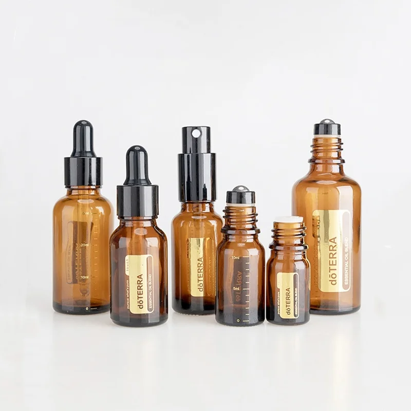5ml 10ml 15ml 30ml Amber Serum Glass Cosmetic Bottle Packaging With Roller Roll On Pump And Dropper Sprayer Essence Cover