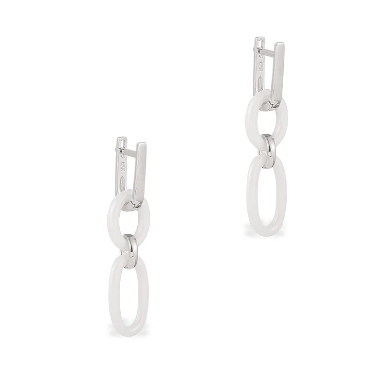 2021 New Arrival Women Casual/Sporty White Black Ceramic 925 Sterling Silver Drop Earring