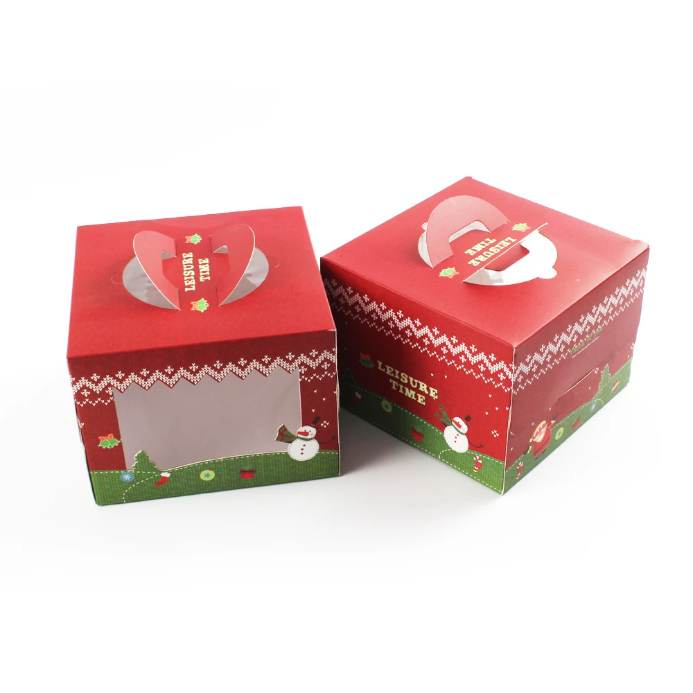 Christmas Window Cake Box Design For Christmas Bakery Cookie Cake Brownie Packaging with handle