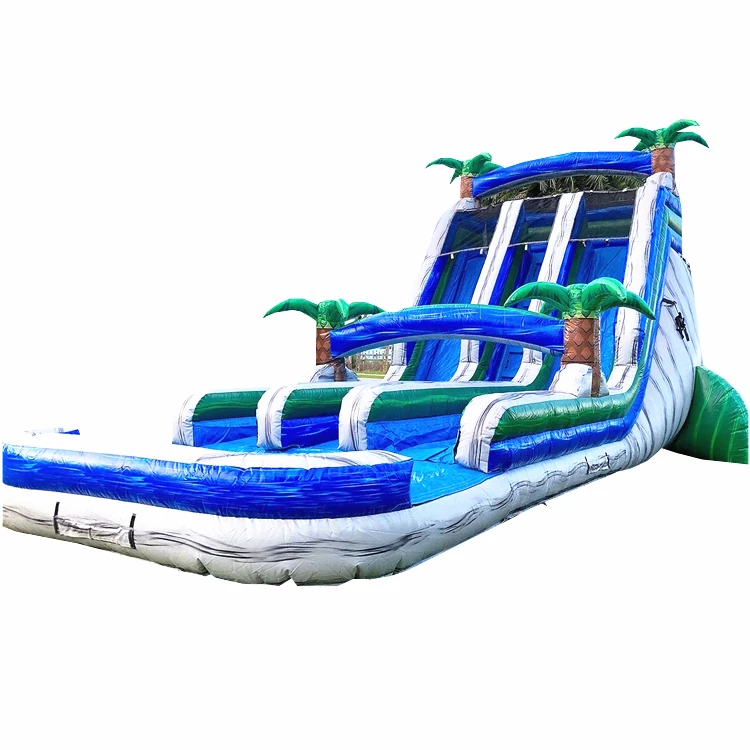 Commercial Kids Purple Large Double Lane Inflatable Water Slide With Swimming Pool For Sale