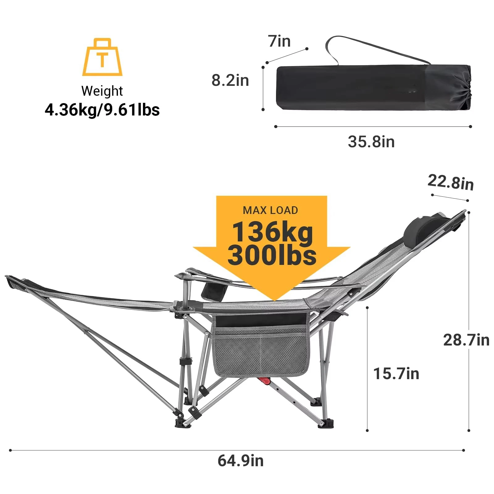 Wholesale Custom Outdoor Camping Adjustable Portable Folding Reclining Carry Footrest Camping Travel Relax Chair With Pillow