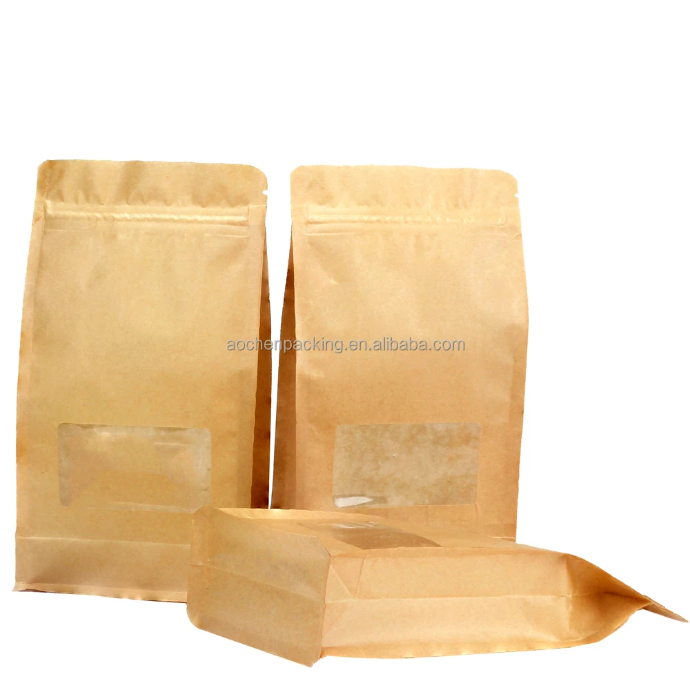 Free Sample Kraft Paper Pouch Stand Up Heat Seal Zipper Laminated Small Packaging Bags with window for Small Business