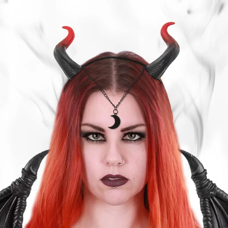 Halloween Red and Black Color Matching Calf Horn Hair Hoop Cosplay Party Devil Horn Hair Accessories Props