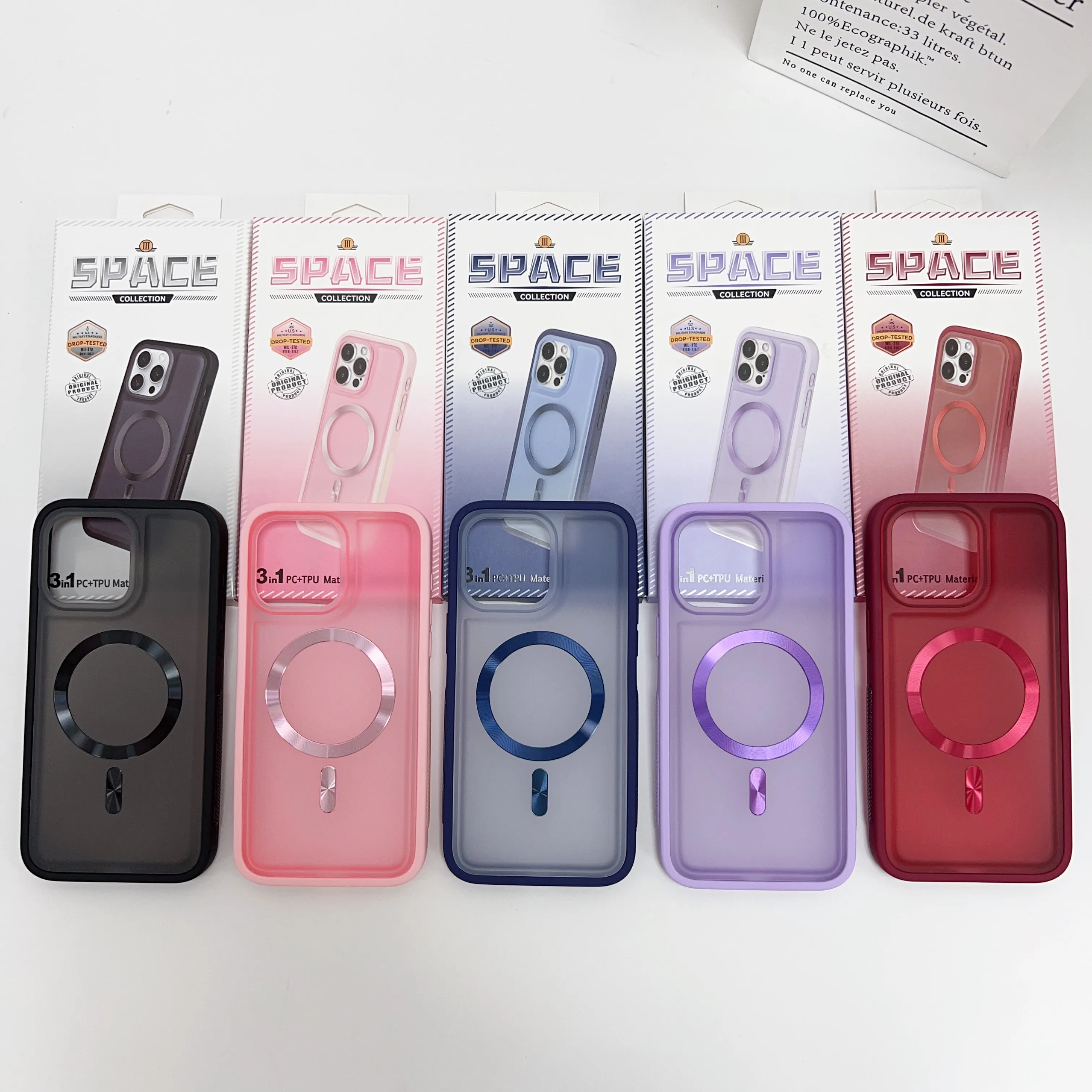 2024 three in one Matte PC case magnetic ring anti slip side strip TPU mobile phone case For Iphone 16 15 pro max