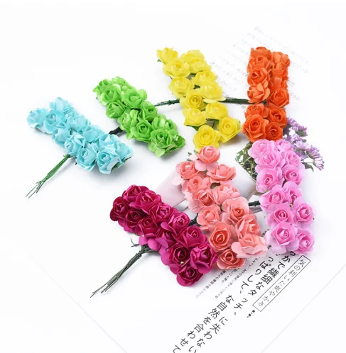 144 Pcs Per Bag Cheap Wholesale Artificial Mini Small Paper Rose Flowers for Box Packaging