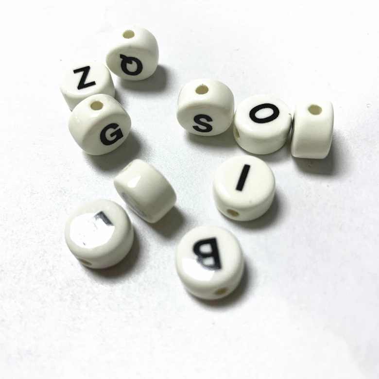Wholesale Flat Round Alphabet Vertical Hole Porcelain Letter Beads for DIY jewelry making