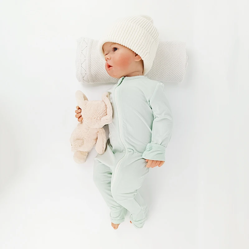 Pinuotu Baby Romper Sleepwear Toddler Bamboo Viscose Fiber Pajamas Coveralls Unisex Kids Sage Double Zip Baby Jumpsuit