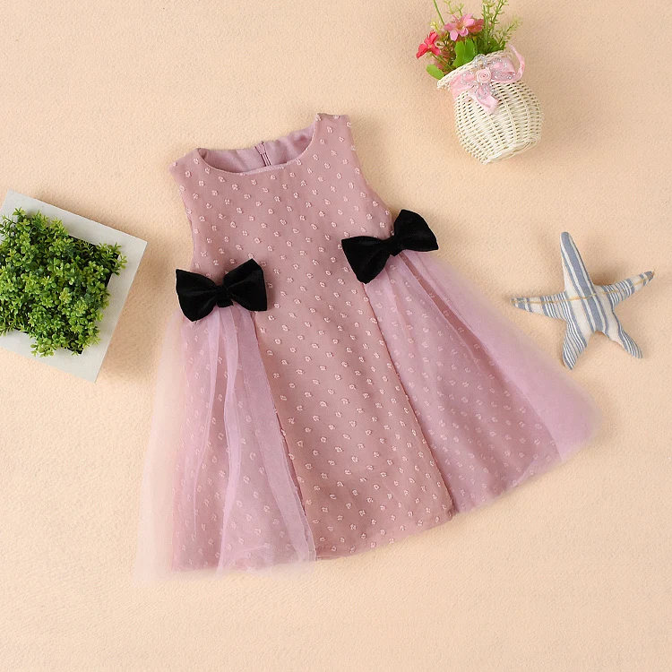 Stylish chiffon girl dress import bowknot flower kids dress for girls 0-4 years