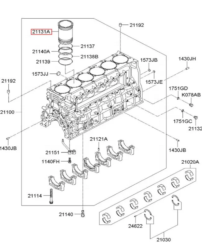 Гильза цилиндра для двигателя hyundai D6AC 21131-84401
