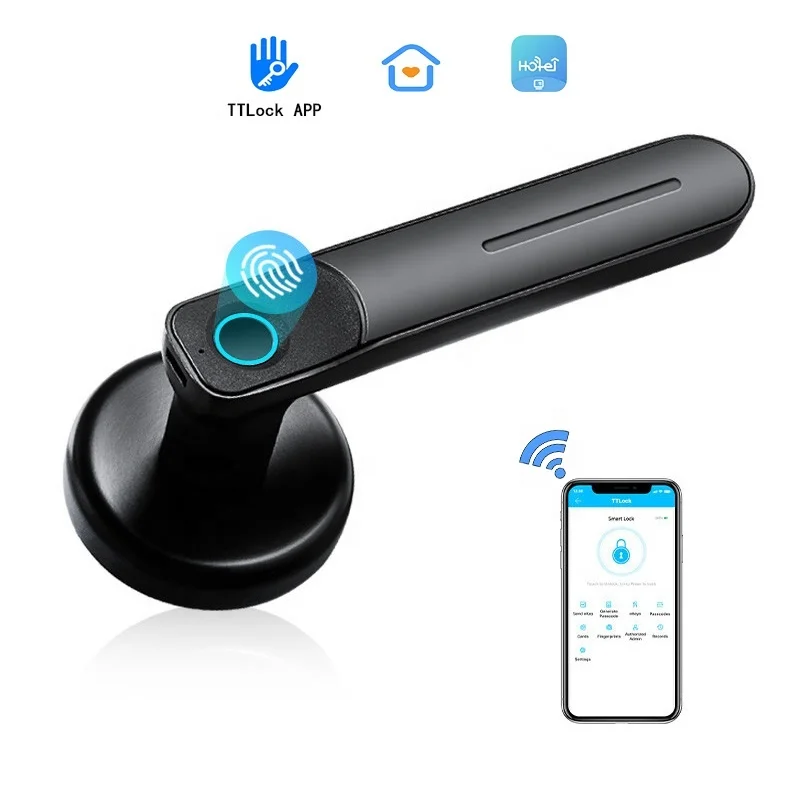 Smart Home Tuya App Wifi Handle Lock High Security Fingerprint Password Card Digital Electronic Door Lock