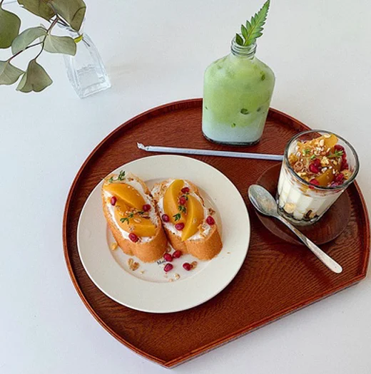 Wholesale high quality retro half circle japanese style trays wooden tray fruit tray