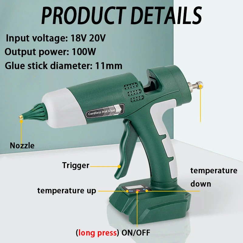 Cordless Hot Melt Glue Gun for Ma kita/Dew alt/Mil waukee Bos ch 18V Li-ion Battery Digital Display Glue Gun for 11mm Glue Stick