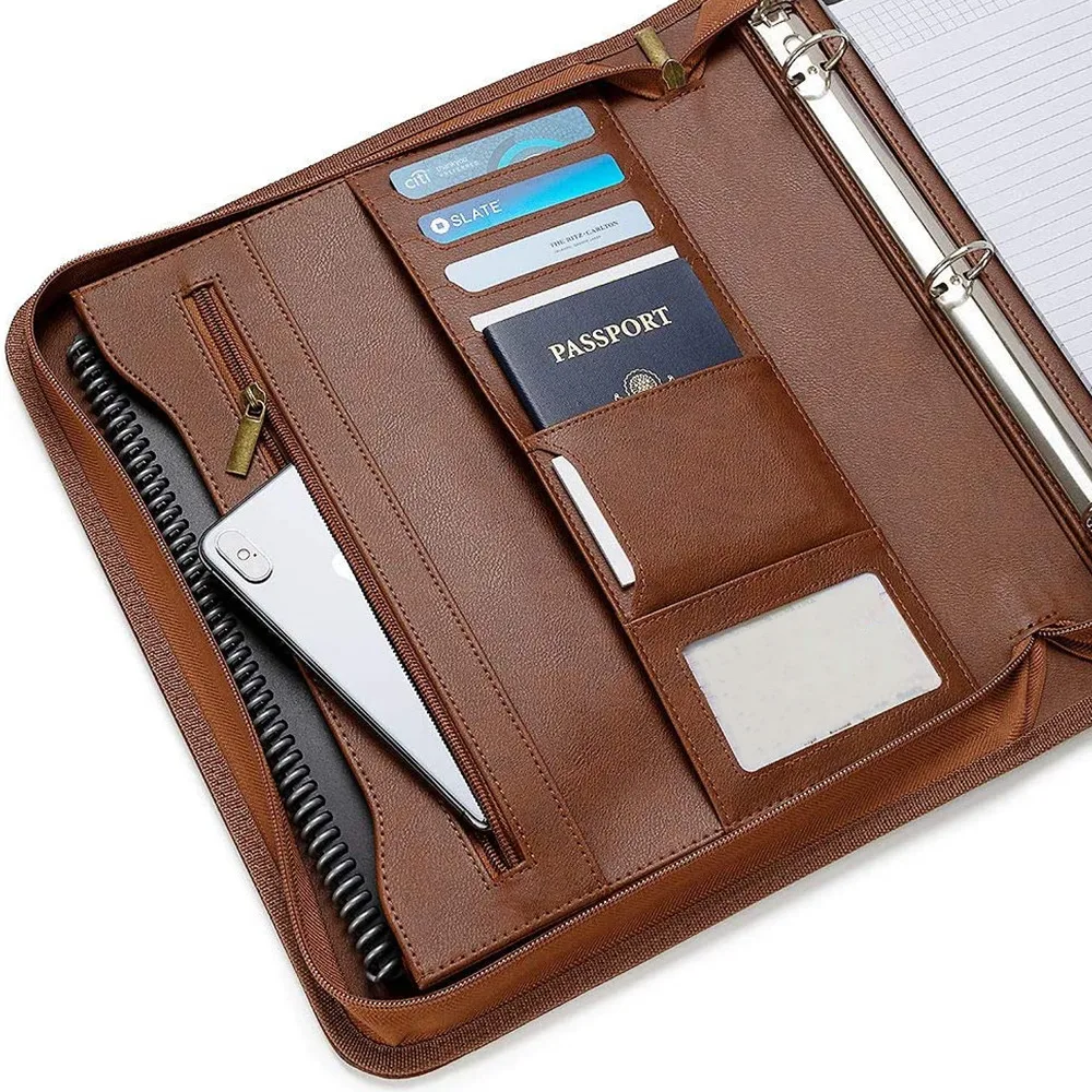 
Office Supplies A4 Organizer PU Folding Bag Faux Leather Binder File Folders Portfolio 