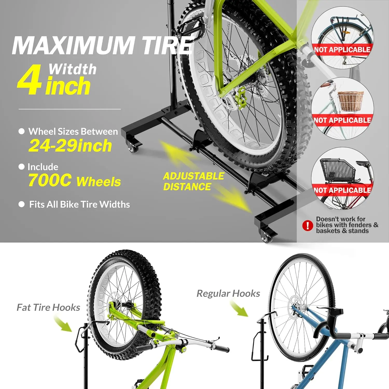 Upright Bike Stand Vertical & Horizontal Adjustable Height Bike Storage Rack Bicycle Floor Parking Rack