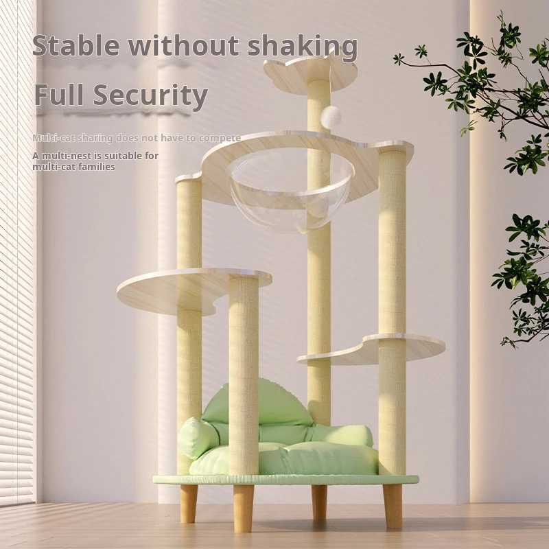 Sustainable Wooden Cat Scratcher Tower Sisal Post Home Paper Wool Hammock Climbing Frame Christmas Toy Cat Scratching Board Pets